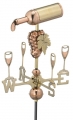 Wine Bottle & Glasses Copper Garden Pole Weathervane